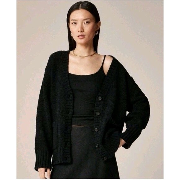 J. Crew Sweaters - NEW J. Crew Size XL Marina V-Neck Cardigan Textured Black Cotton Blend CM461